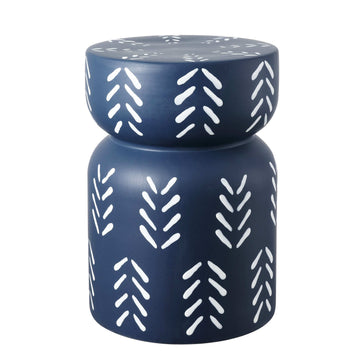 Zorgnar 18" Modern Bohemian Arrow Pattern Drum Indoor/Outdoor Garden Stool - JONATHAN Y